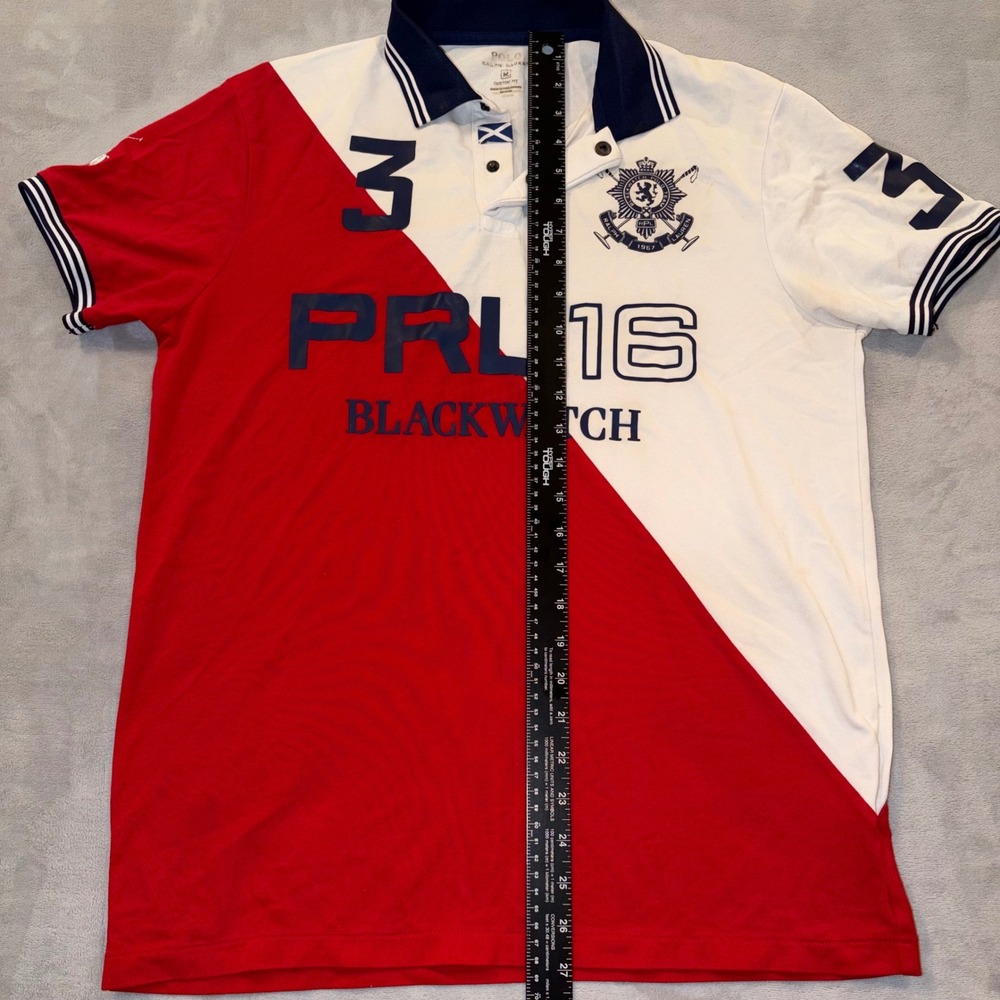 Polo Ralph Lauren Mens Blackwatch Polo Team Shirt Red White Custom Fit Medium - Picture 10 of 11
